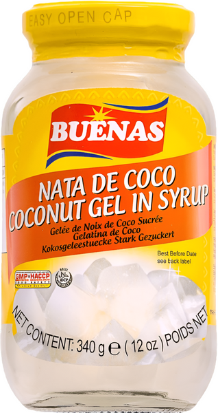 Buenas White Nata De Coco ( Coconut Gel in Syrup) 340g