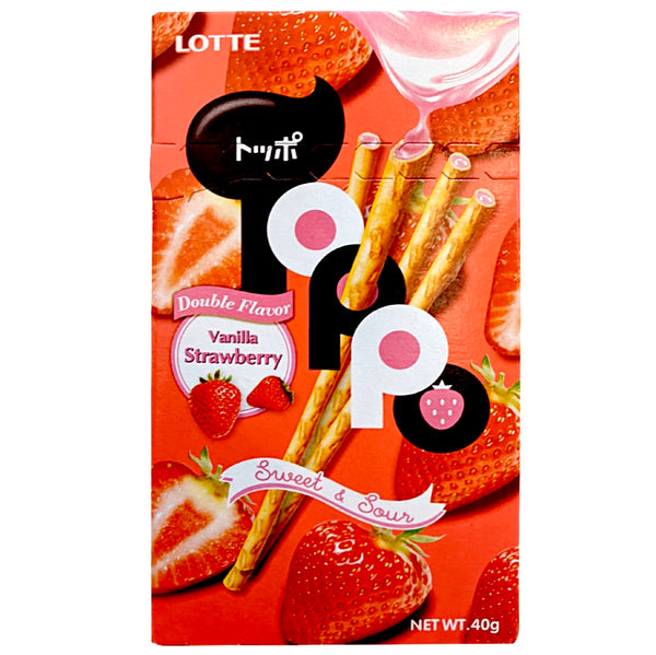 Lotte Toppo Strawberry Vanilla Flavour Pretzel Sticks 40g - AOS Express