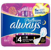 Always Platinum Secure Night #4 Sanitary Towel Wings (7 Pads) - AOS Express