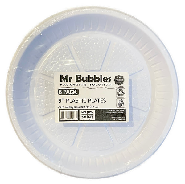 Mr Bubbles 9” Plastic Plates 8 Pack